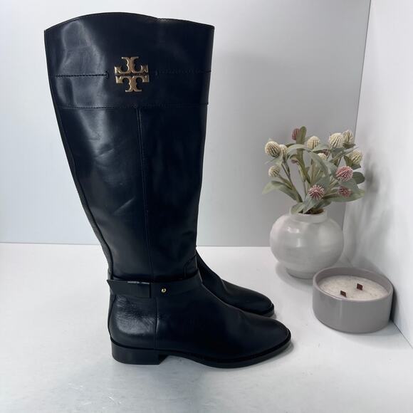 Tory Burch Everly Leather Riding Boots Side Zipper Black Women's 7M NWOB - Picture 3 of 9